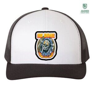 NEW IM DONE Skeleton Grim Reaper Printed Leatherette Patch Trucker Hat
